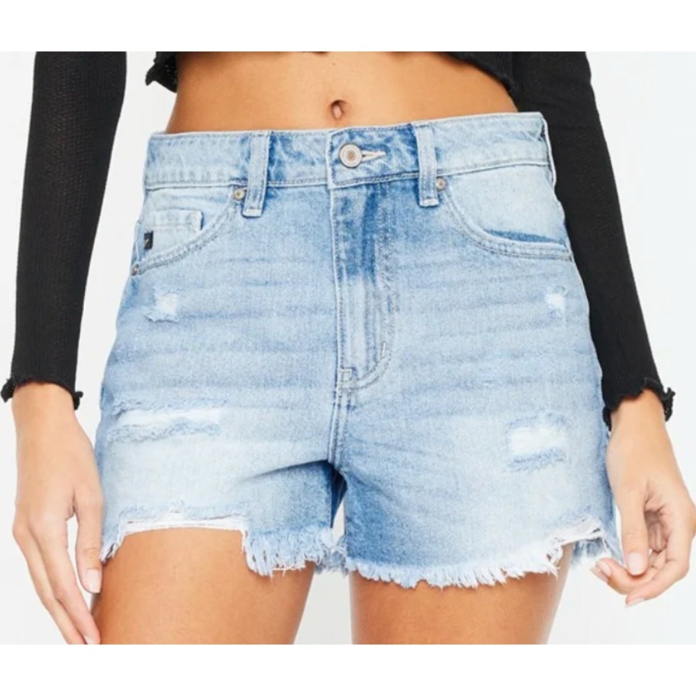 KANCAN JEANS Ripped Denim Shorts HIGH WAIST FRAYED Cut-Off Light All Cotton M